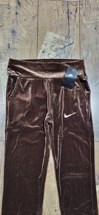 Czekoladowe brąz legginsy damskie welurowe wysoki stan push up S M