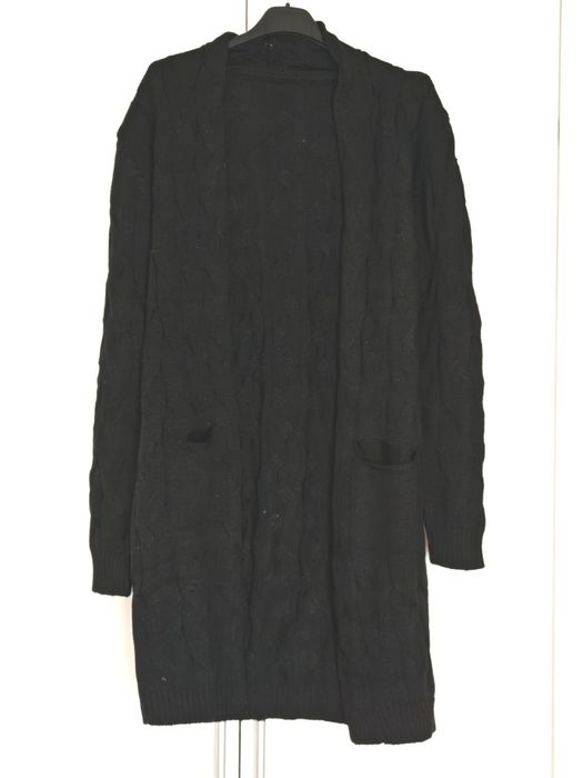 Długi czarny kardigan z kieszeniami warkocz s m L XL