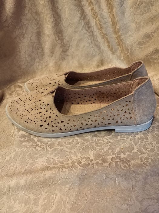 Mokasyny damskie Seastar rozm 41, skóra, beż, szersza stopa