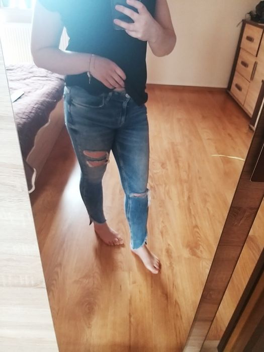 Jeansy dziury dziurami cropped jeans ZARA 38 M postrzępione potargane