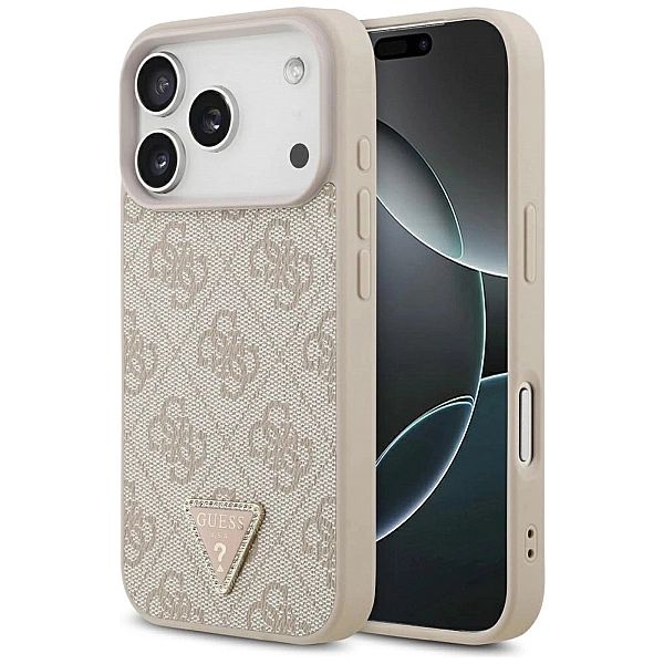 Etui Guess Leather 4G Triangle Strass MagSafe na iPhone 17 Pro - różow