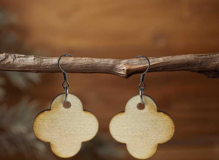 Kolczyki ze sklejki - Quatrefoil (ornament czterolistny), rękodzieło