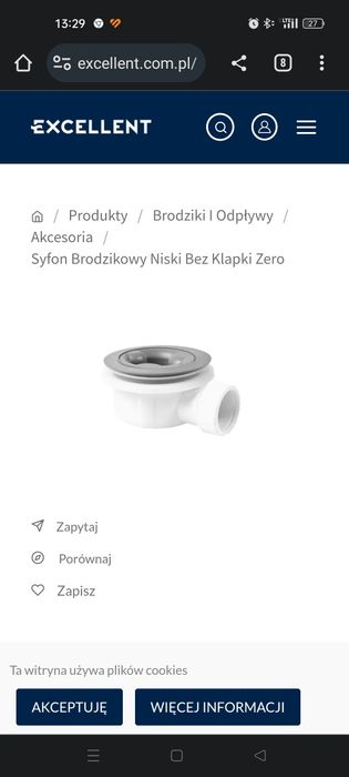 Zero Syfon brodzikowy niski 
Syfon brodzikowy niski bez klapkiSyf