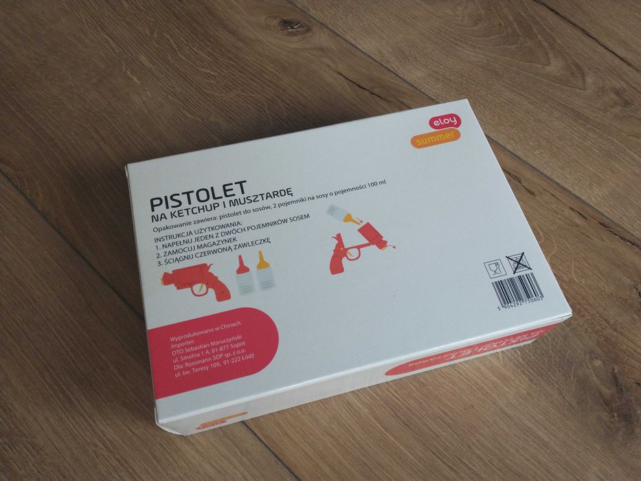 Pistolet na ketchup i musztardę, prezent, zabawka, kuchnia, musztarda