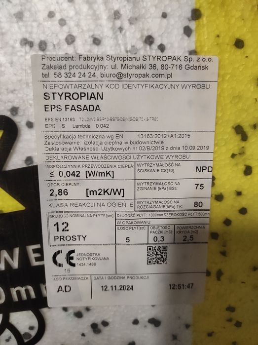 Styropian 12 cm - fasada, 15 m², lambda 0042