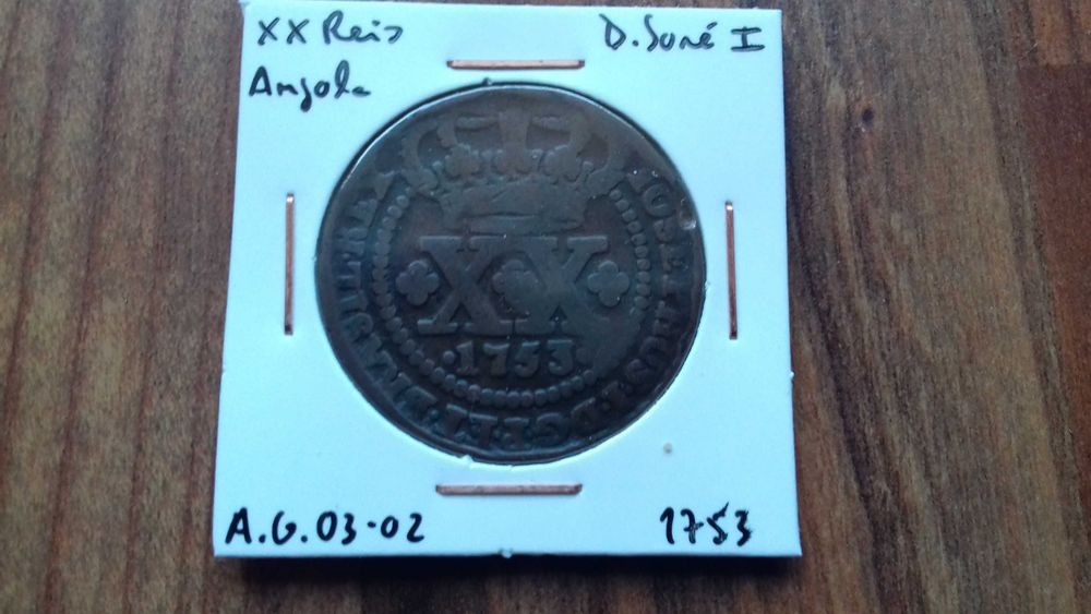 Moeda XX Reis 1753 D. José I - Angola