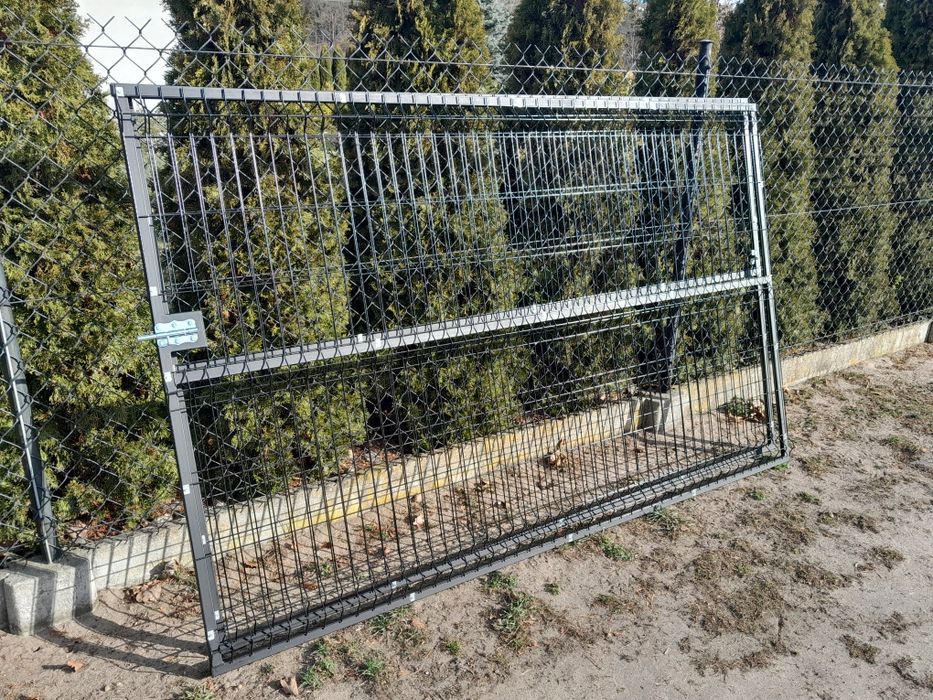 Brama 5m Panelowa Grafit Na Działke Budowe Do Ogrodu  Tymczasowa