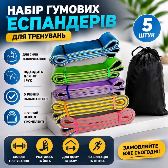 Набір еспандерів петель MuvNext PowerBand 6–79 кг (5 шт) для спорту