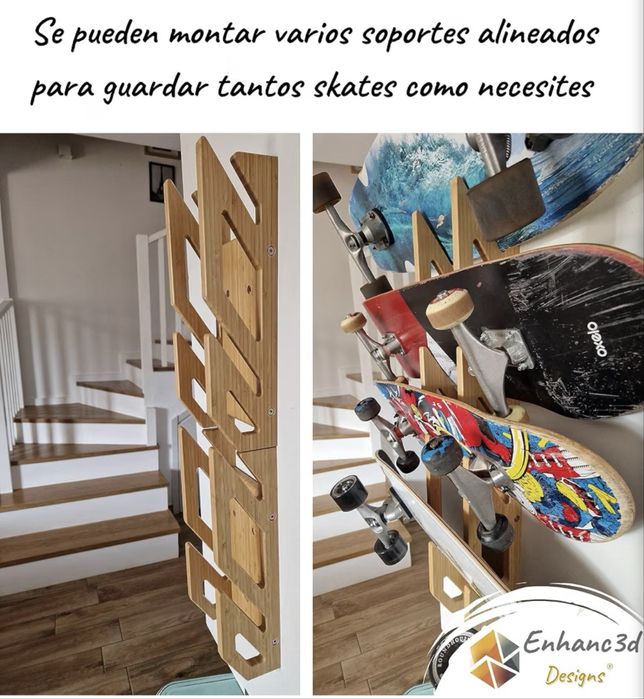 Suporte de parede para 2 skates em bambu