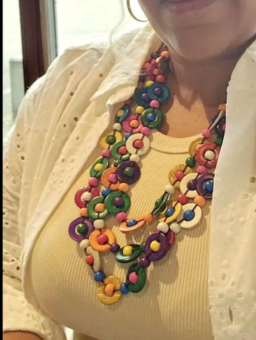 Nowy naturalny Boho retro naszyjnik korale z łupin kokosa 65 cm