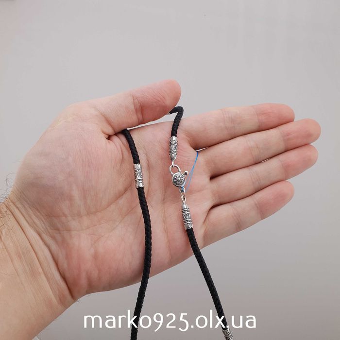 Шовковий шнур на шию зі срібною застібкою 4 мм. Шолк шнур серебро 925