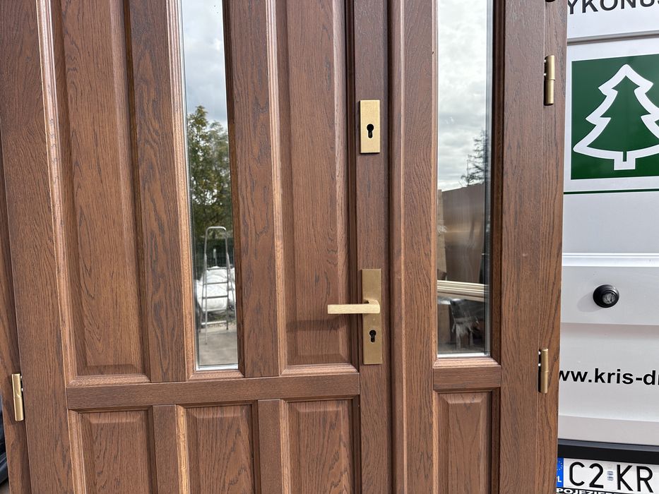 Drzwi wejściowe zewnętrzne drewniane dwuskrzydłowe dębowe cała Polska