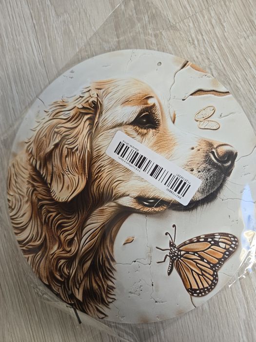 Metalowy znak, obraz Golden Retriever