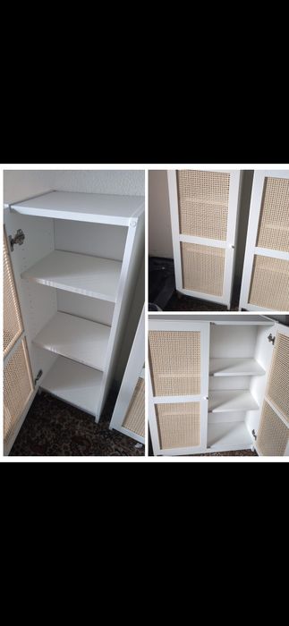 Armário branco com portas em palhinha de bambu