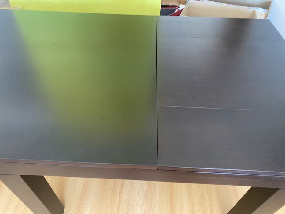 Mesa de jantar extensível em madeira castanho escuro 140 (200)x 140 cm