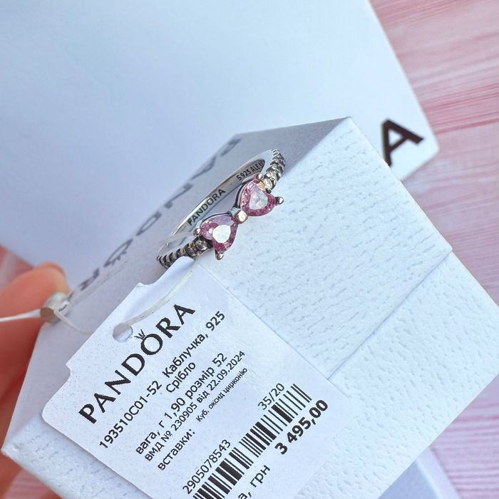 Каблучка Пандора оригінал кільце пандора «Рожевий бант» кольцо