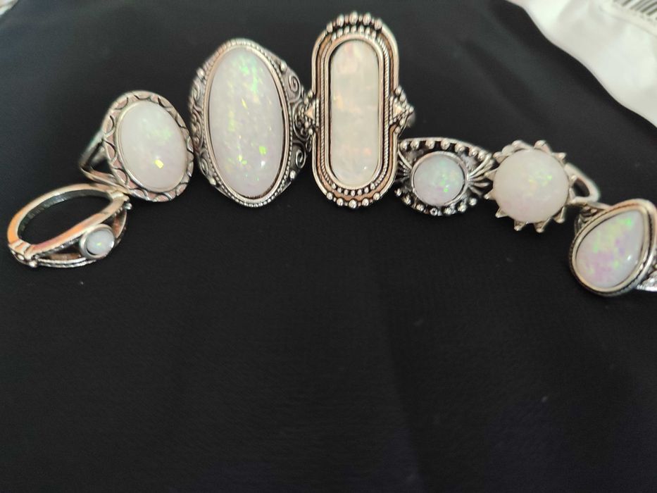 Набір каблучок 7 шт біжутерія, кольца набор 219грн исск. білий опал