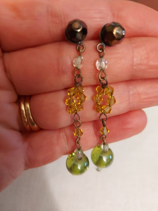 Brincos pendentes Indianos c/7cm, Verde, Amarelo e Castanho.