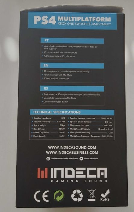 RAY Stereo Gaming Headset Indeca Gaming Sound PS4 Xbox One Switch PC