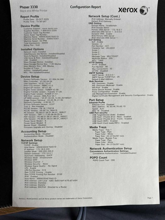 Drukarka laserowa Xerox Phaser 3330 WiFi/LAN mały przebieg