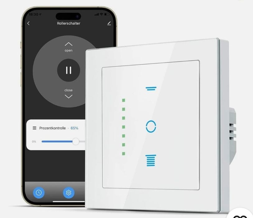 Розумний перемикач  CurrySmarter 6Gen для рулонних жалюзі та ролет 55х55мм Wi-Fi білий з підтримкою Google, Alexa та Siri