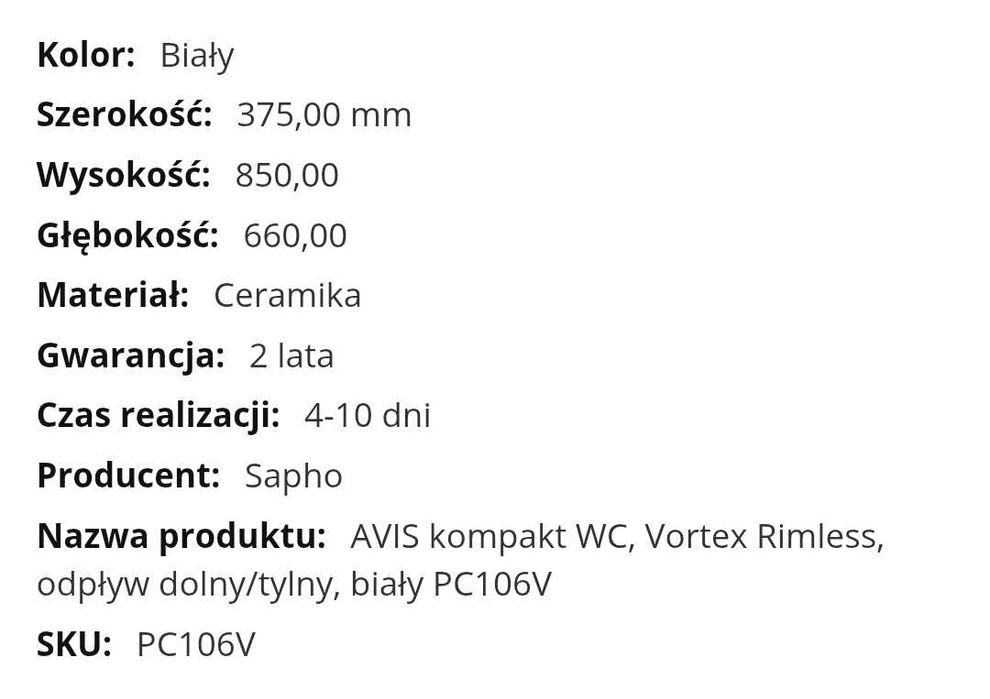 Wc kompakt Sapho Avis WC