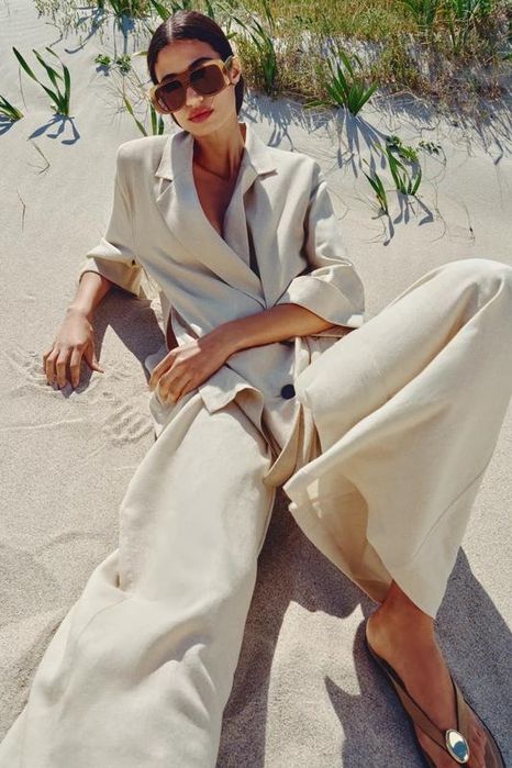 Лляні брюки zara, бежеві брюки з льону zara, пісочні лляні брюки zara