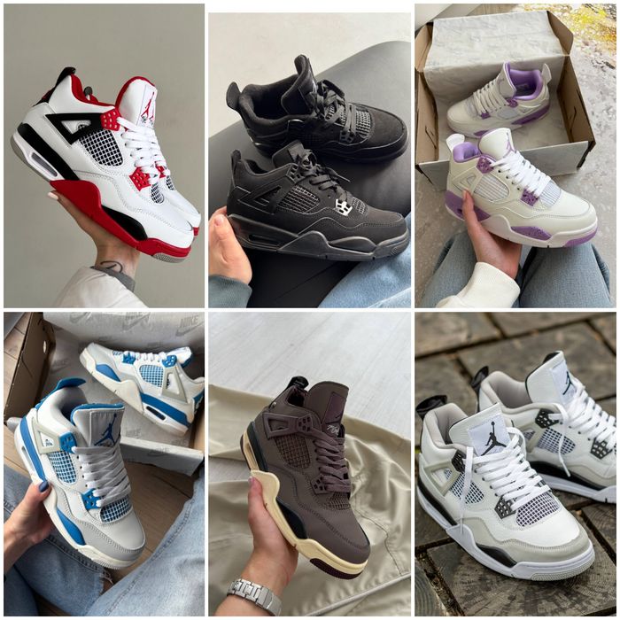 р36-45 Кросівки Nike Air Jordan 4 Retro Grey White Black Blue Pink