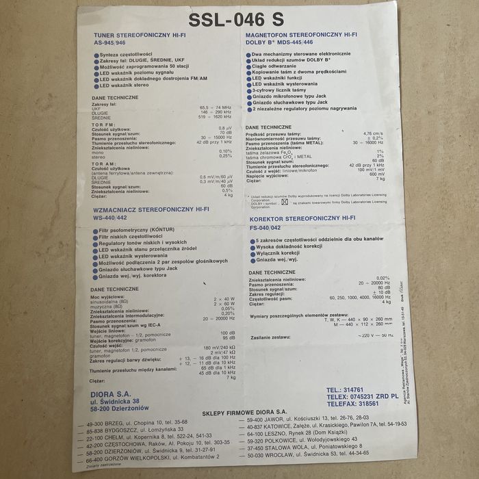 Unitra diora ssl-046 s plakat wieża prl tuner wzmacniacz magnetofon