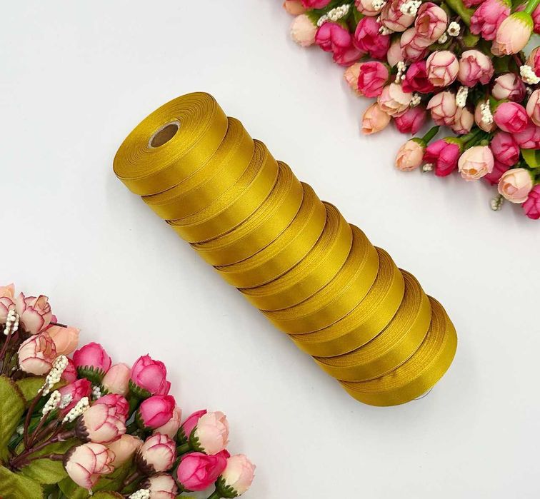 Атласна стрічка - 1,2 см x 23 м (10 рулонів) / Золотий Лента атласная