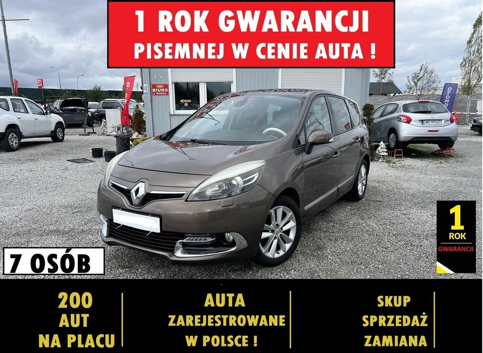 Renault Grand Scenic 1 ROK GWARANCJI W CENIE AUTA, Zamiana, 7 Osob, Jasna Skóra, Navi, Alu