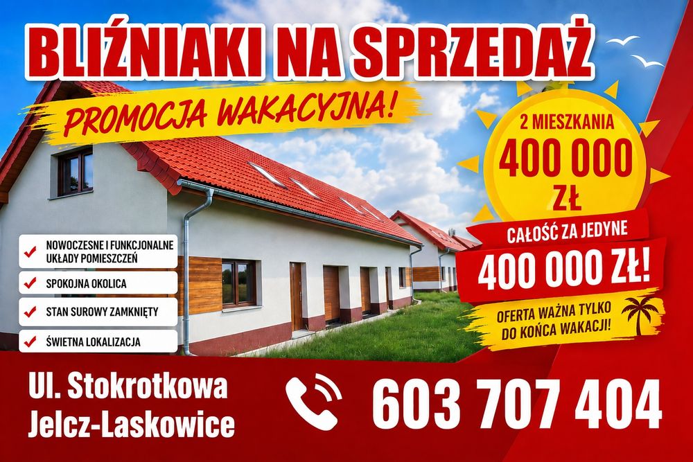 Dom w zabudowie bliźniaczej z ogrodem i garażem, Jelcz-Laskowcie