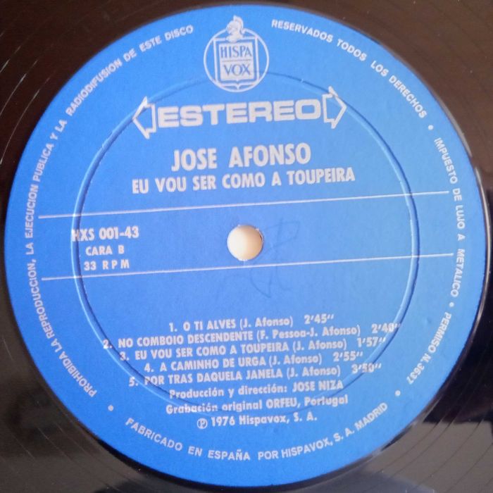 José Afonso	- - - - -		Eu Vou Ser Como a Toupeira	- - - - -	LP