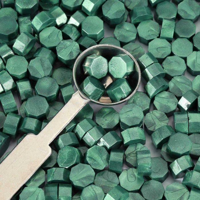 Lak wosk do pieczęci - zielony butelkowy perłowy piękny 200 szt