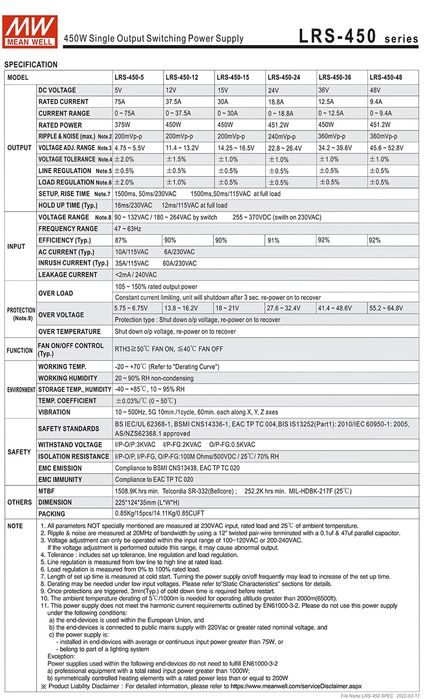 Mean Well 450w . Блок живлення LRS 450w 36V