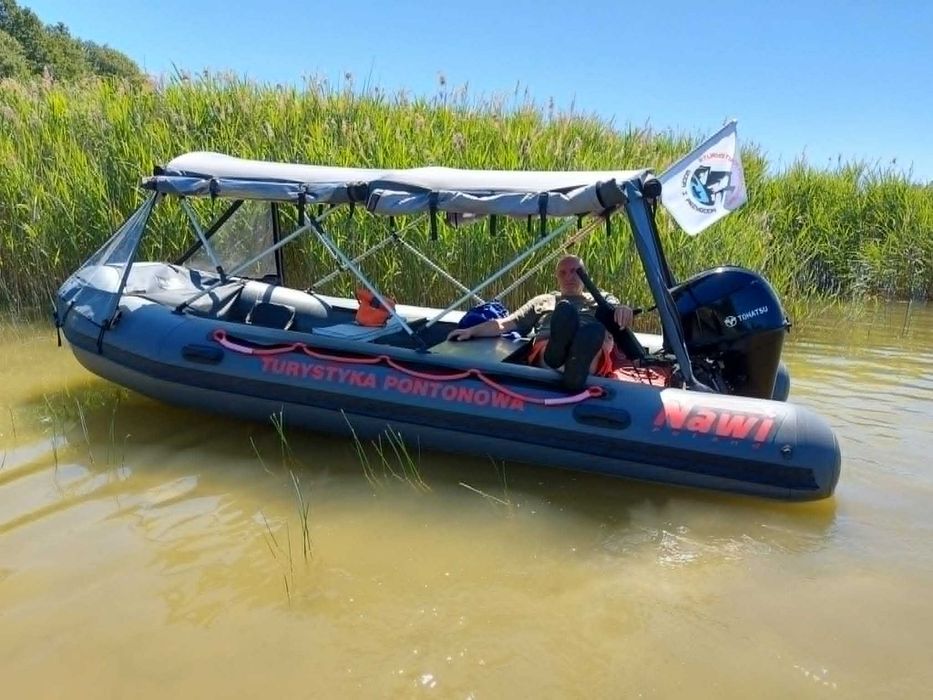 Ponton NawiPoland 450 cm, namiot, przyczepa Miro-Car Sidka S1