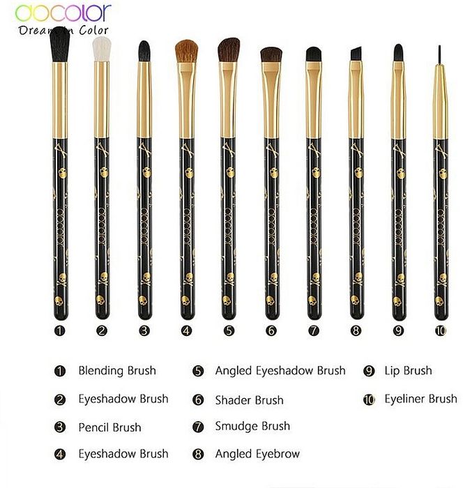 Docolor Eye Makeup Brush Set. Набір пензлів для тіней "Goth", 10 шт.