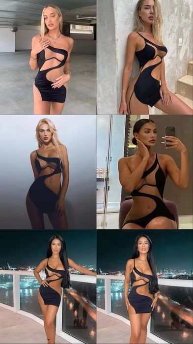 Распродажа Платье черное мини с прозрачными вставками голое платье Лео