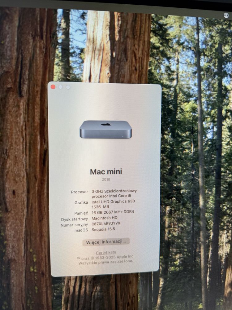 Apple Mac Mini 2018 Core i5, 16GB ram, 256ssd, Space Grey PL