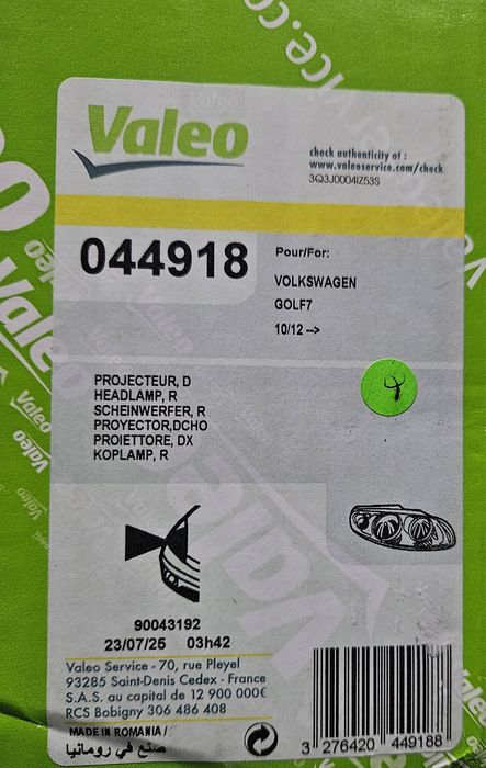 VW Golf VII nowa przednia prawa lampa Valeo