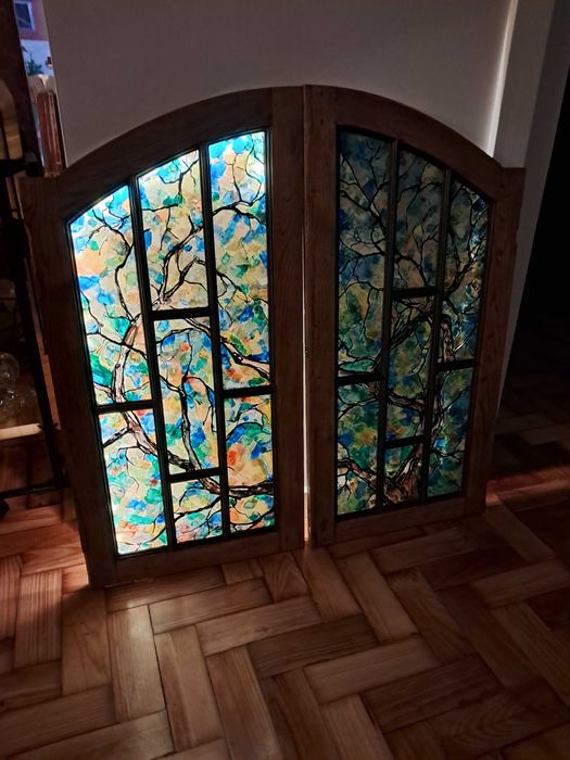 Vitral decorativo pintado janelas madeira