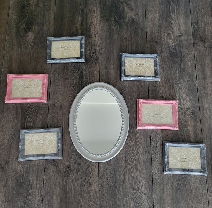Zestaw lustro i ramki boho retro schabby chic