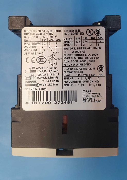 Stycznik zasilania Siemens 3RT1015-1AB02