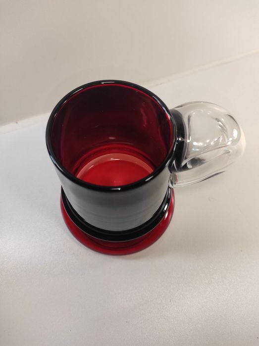 Wazon kufel szklany rubinowy HS Tarnowiec  wys 15cm / szkło PRL