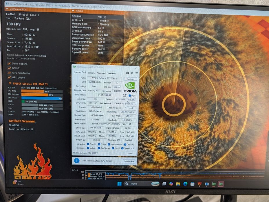 Топова! Відеокарта MSI GAMING Z Trio RTX 3060Ti 8GB (GDDR6) Гарантія