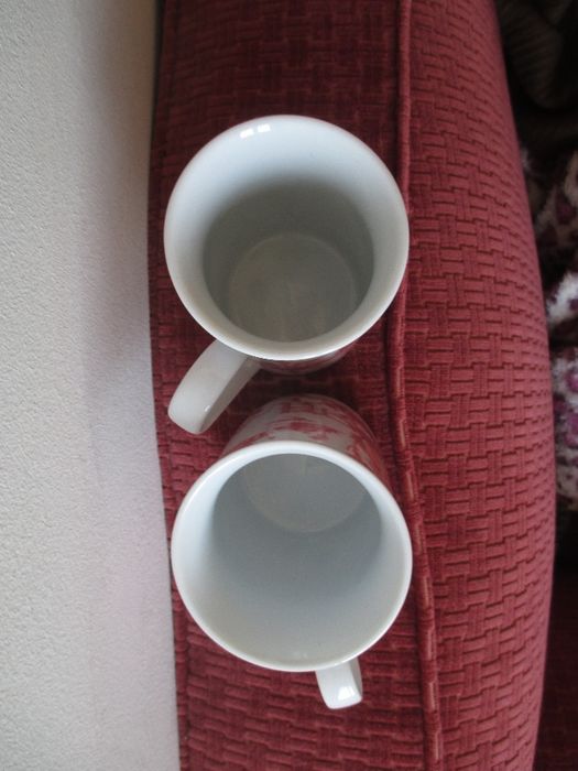 Duas Canecas de "Porcelaine Véritable" NOVAS com imagens pintadas.