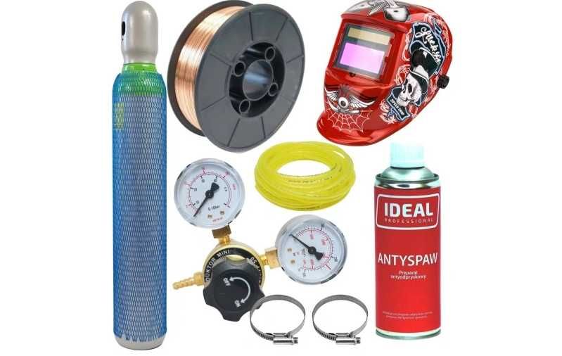 Zestaw do Mig Mag migomat butla 8L Mix drut reduktor przyłbica wąż