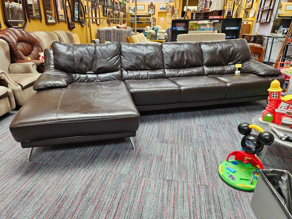 Grande sofá chaise long, em pele de marca divani&divani - Sem qua