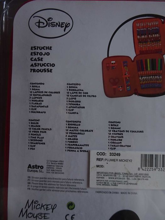 Estojo escolar Mickey Mouse Disney novo na embalagem