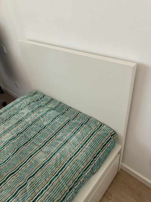 Cama solteiro IKEA MALM branca + colchão + estrado + 2 gavetões